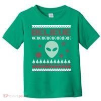 Believe In Aliens Ugly Christmas Toddler T-Shirt thumb 0