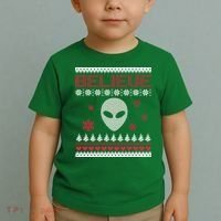 Believe In Aliens Ugly Christmas Toddler T-Shirt thumb 2