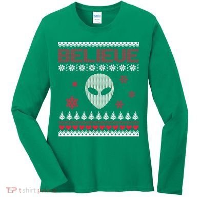 Believe In Aliens Ugly Christmas Women's Long Sleeve Shirt