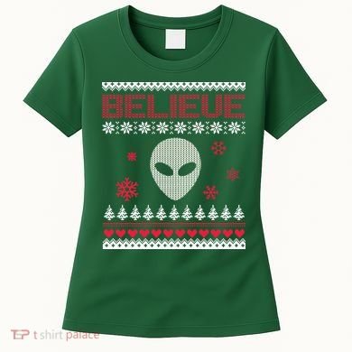 Believe In Aliens Ugly Christmas Women's T-Shirt