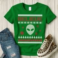 Believe In Aliens Ugly Christmas Women's T-Shirt thumb 3