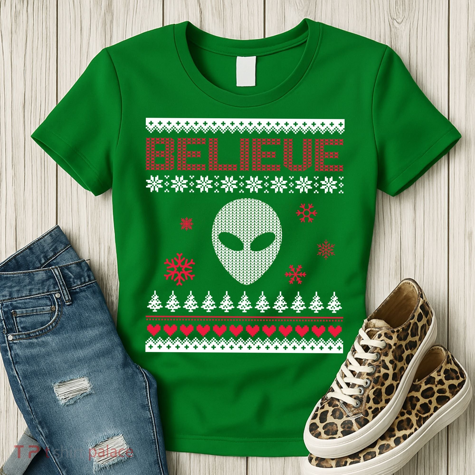 Believe In Aliens Ugly Christmas Women's T-Shirt