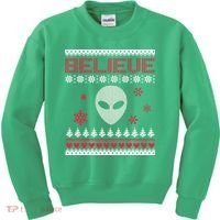 Believe In Aliens Ugly Christmas Kids Sweatshirt thumb 0