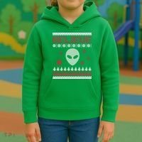 Believe In Aliens Ugly Christmas Kids Hoodie thumb 3