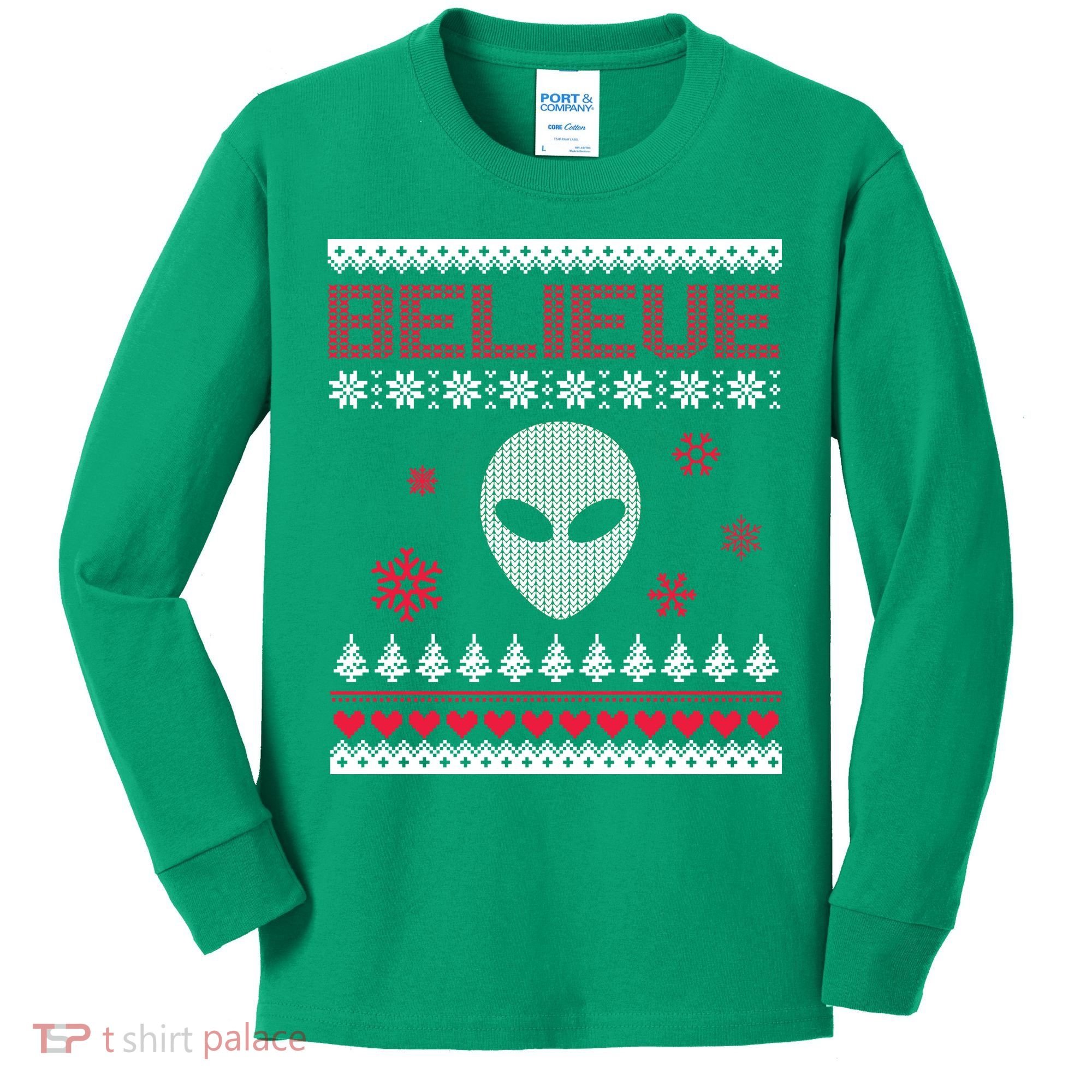 Believe In Aliens Ugly Christmas Kids Long Sleeve Shirt