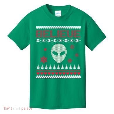 Believe In Aliens Ugly Christmas Kids T-Shirt