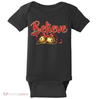 Believe In Christmas Jingle Bells Baby Bodysuit