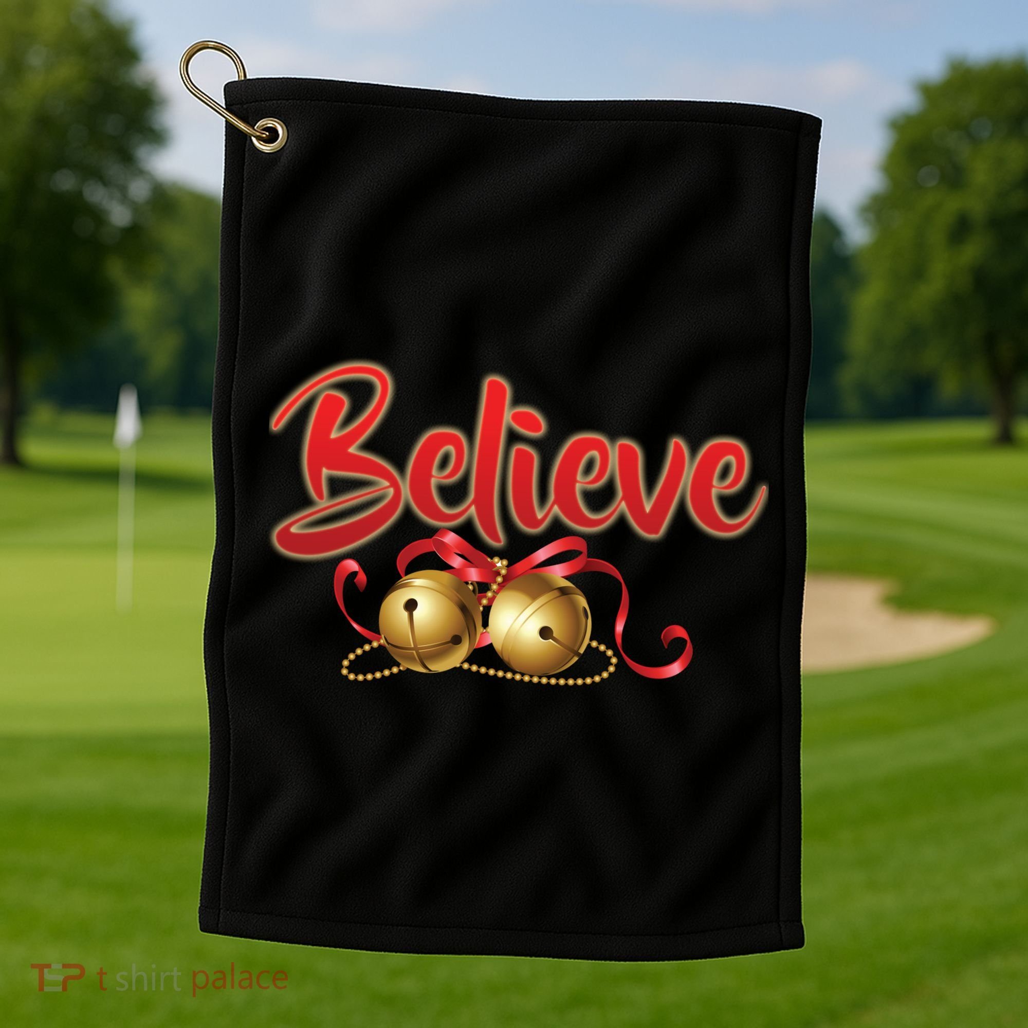 Believe In Christmas Jingle Bells Golf Towel