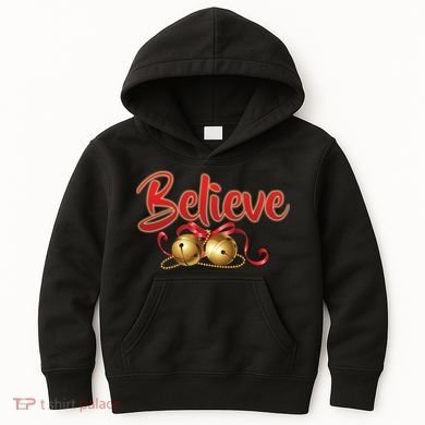 Believe In Christmas Jingle Bells Kids Hoodie