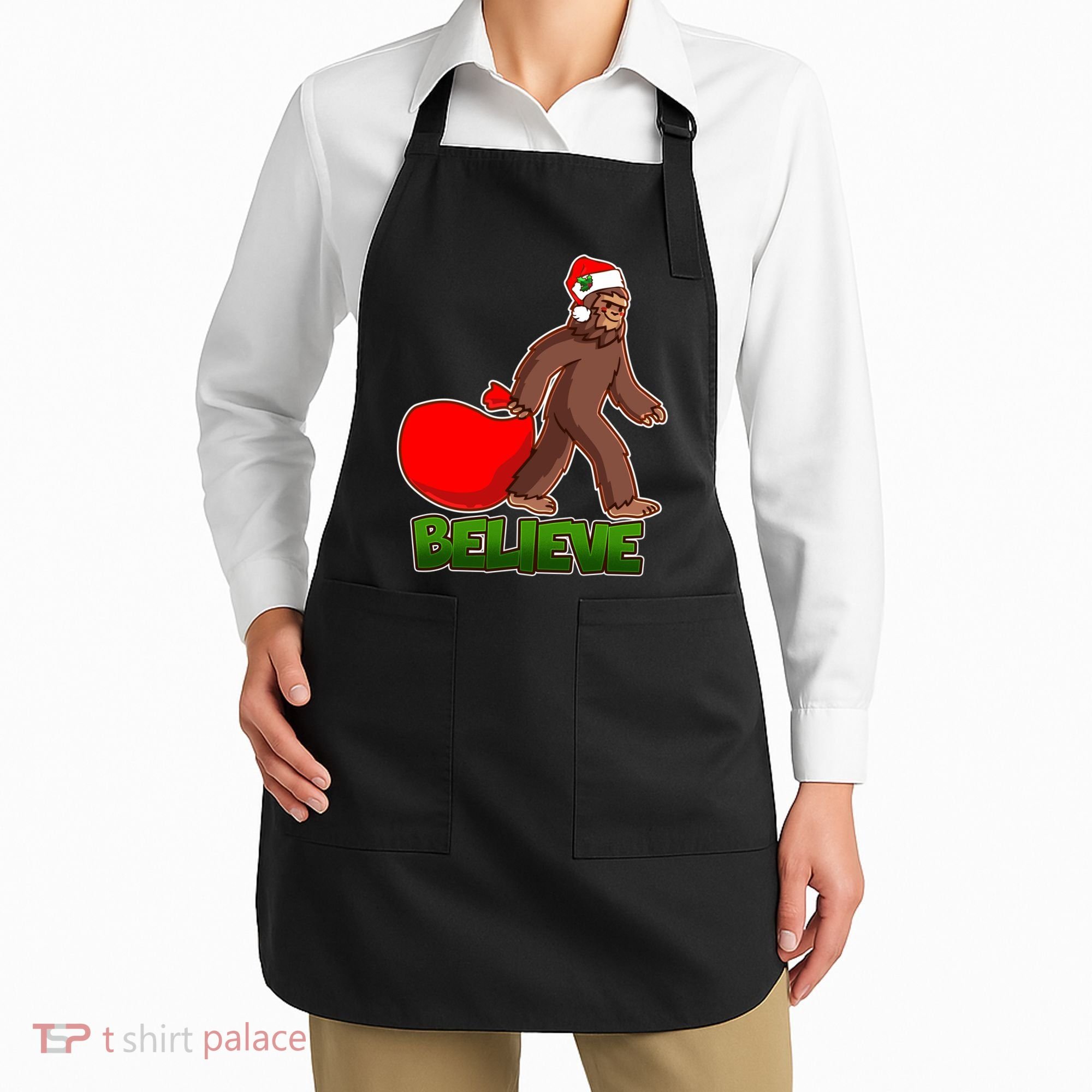 Believe In Santa Bigfoot Apron