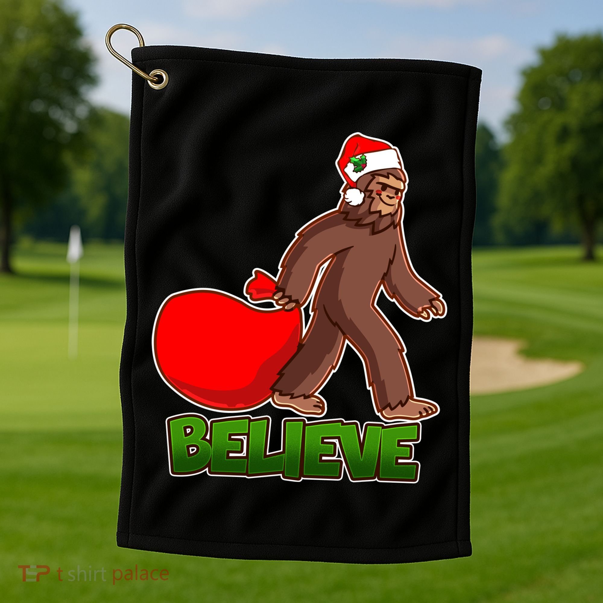 Believe In Santa Bigfoot Golf Towel