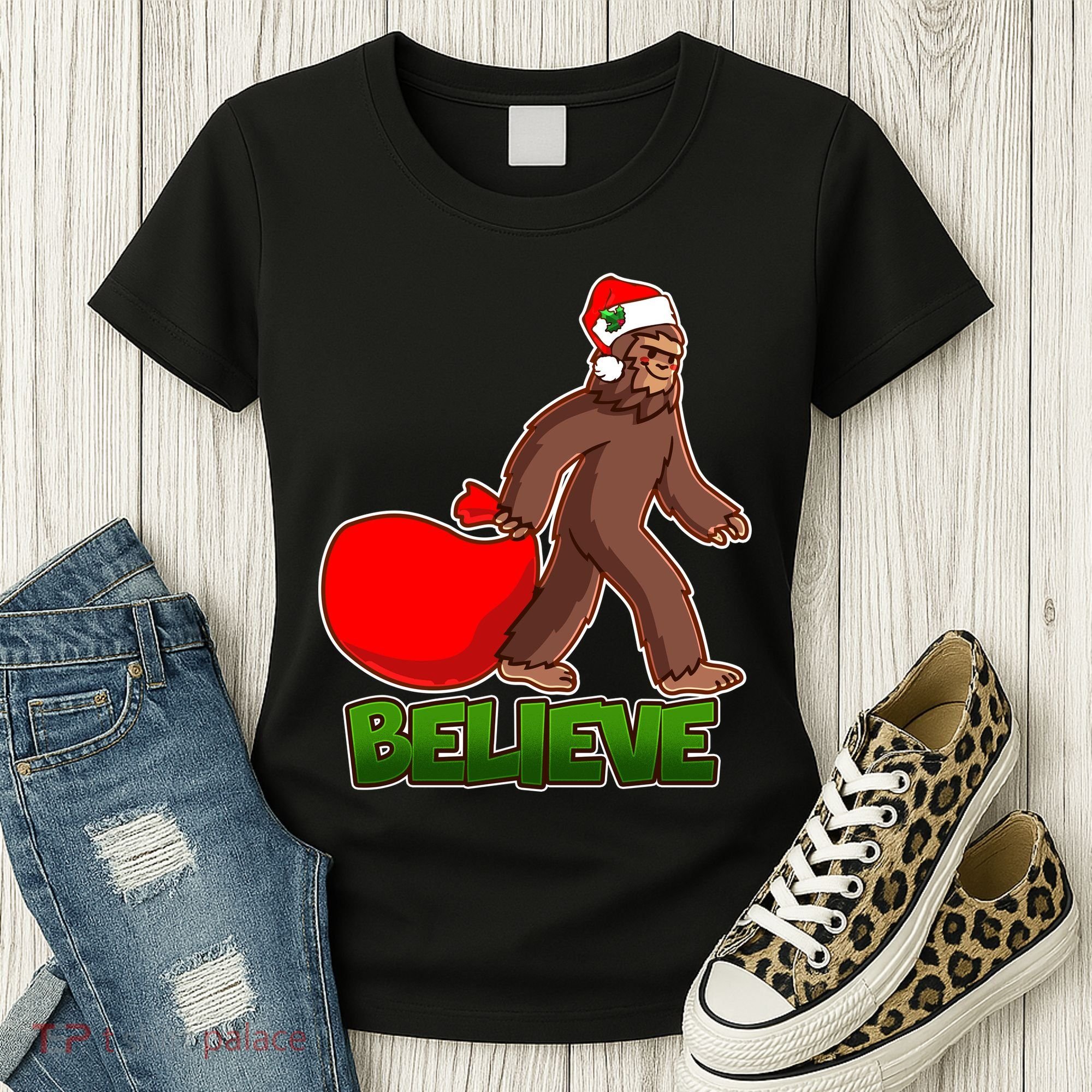 Believe In Santa Bigfoot Women's T-Shirt