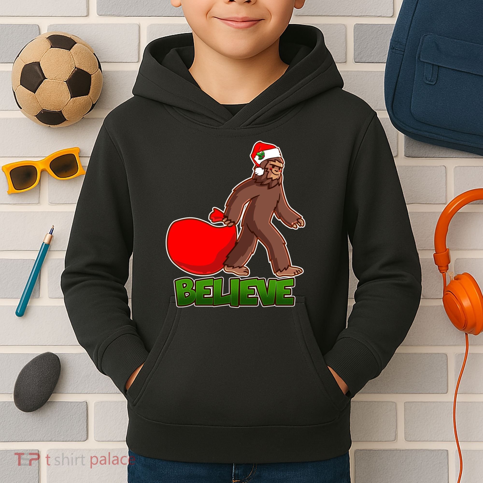 Believe In Santa Bigfoot Kids Hoodie