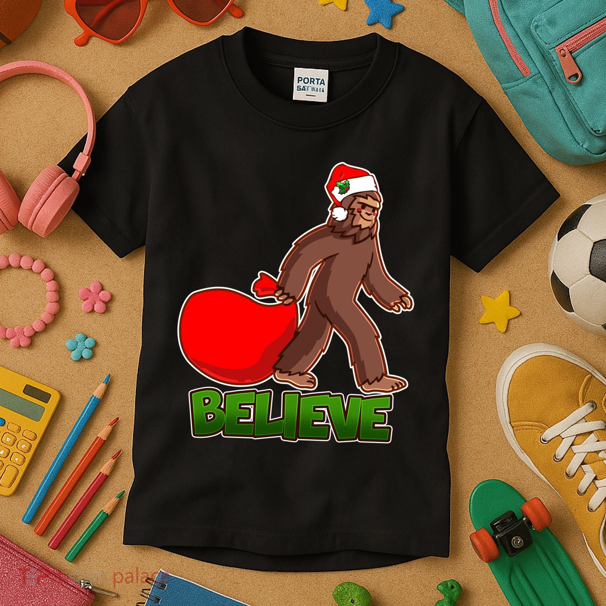 Believe In Santa Bigfoot Kids T-Shirt