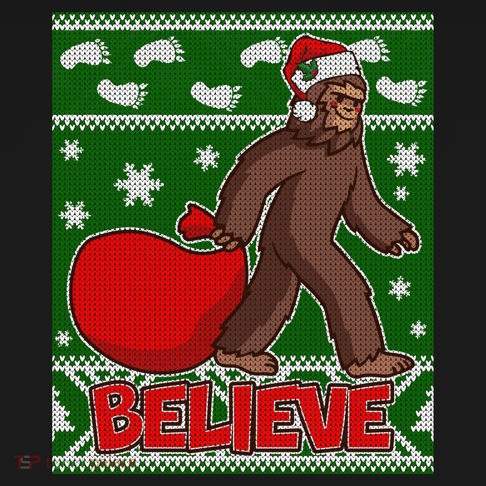 Believe In Santa Bigfoot Ugly Christmas Bucket Hat