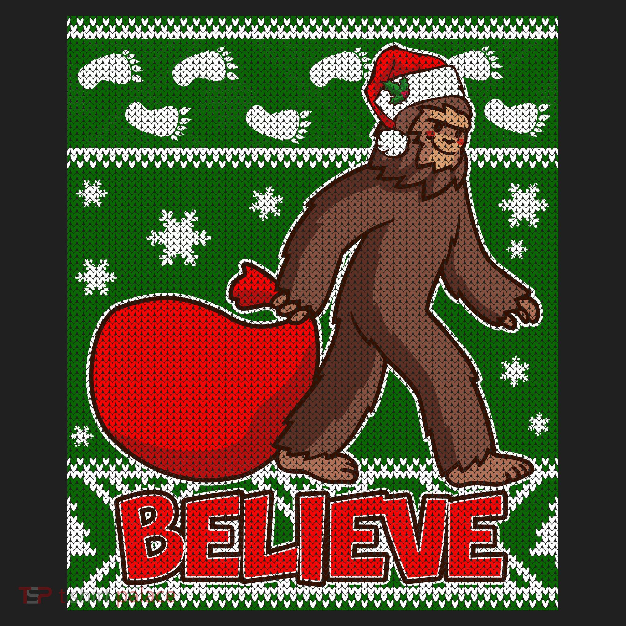 Believe In Santa Bigfoot Ugly Christmas Golf Towel