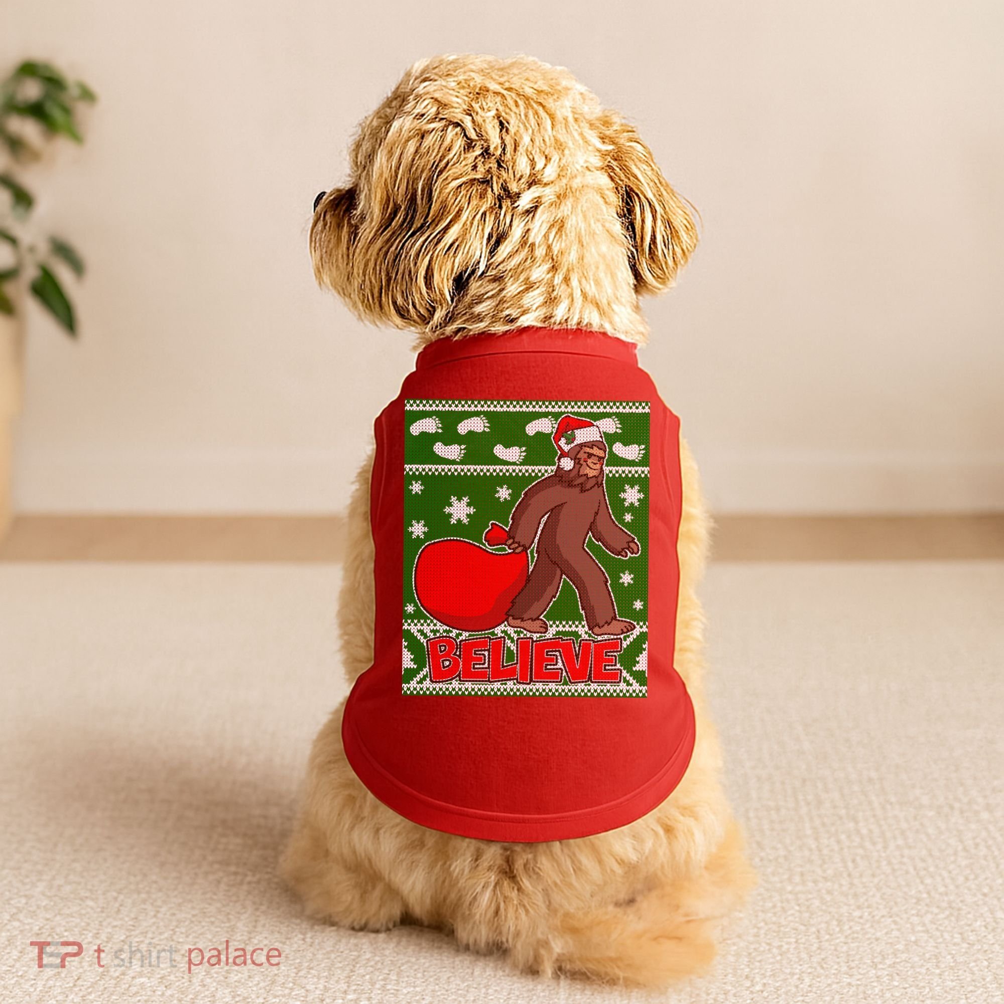 Believe In Santa Bigfoot Ugly Christmas Doggie Tank