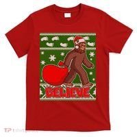 Believe In Santa Bigfoot Ugly Christmas T-Shirt thumb 0