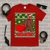 Believe In Santa Bigfoot Ugly Christmas T-Shirt thumb 5