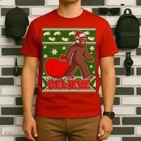 Believe In Santa Bigfoot Ugly Christmas T-Shirt thumb 6