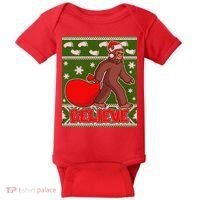 Believe In Santa Bigfoot Ugly Christmas Baby Bodysuit thumb 0