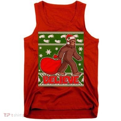 Believe In Santa Bigfoot Ugly Christmas Tank Top