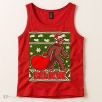 Believe In Santa Bigfoot Ugly Christmas Tank Top thumb 2