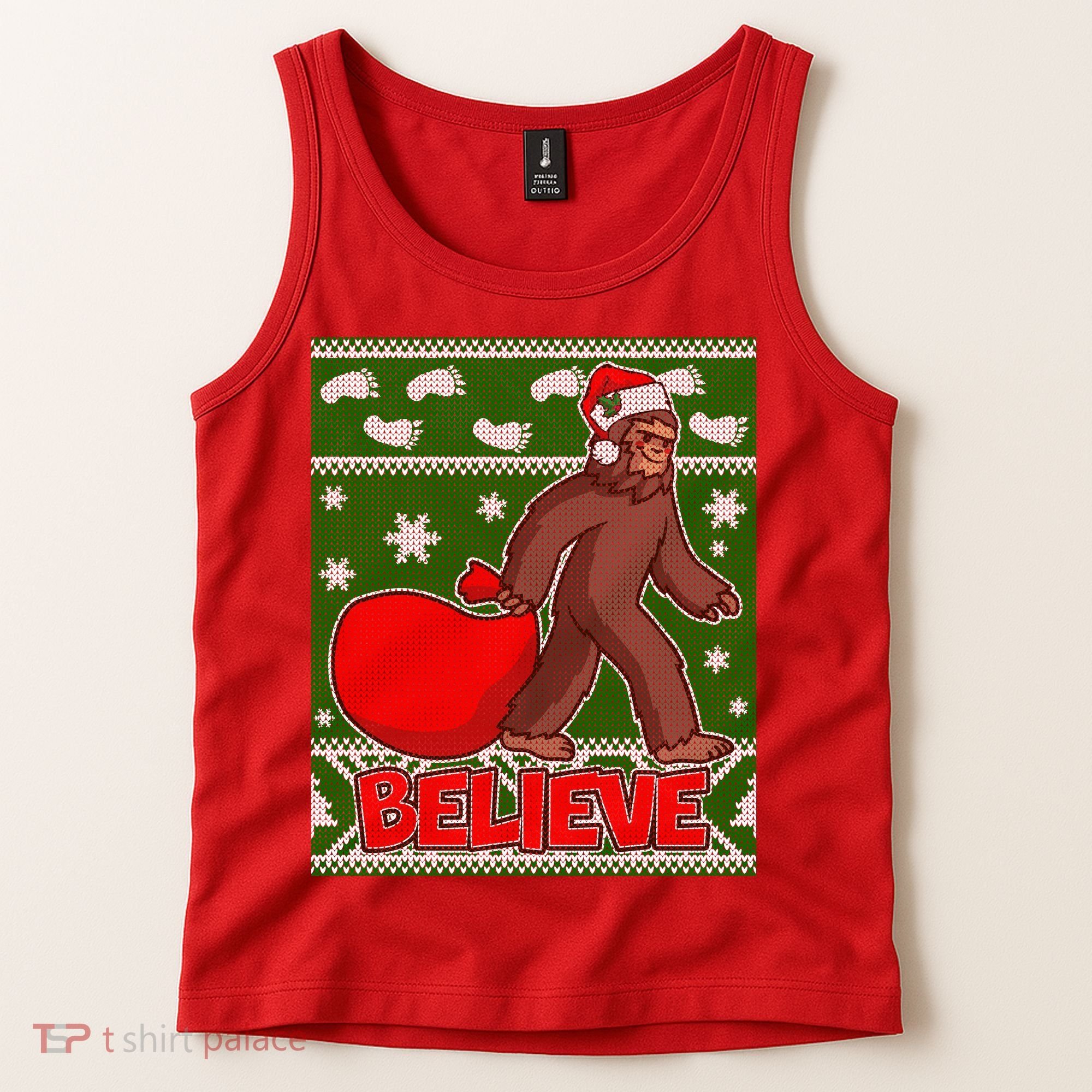 Believe In Santa Bigfoot Ugly Christmas Tank Top