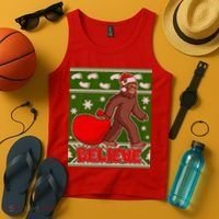 Believe In Santa Bigfoot Ugly Christmas Tank Top thumb 4