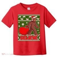 Believe In Santa Bigfoot Ugly Christmas Toddler T-Shirt thumb 0