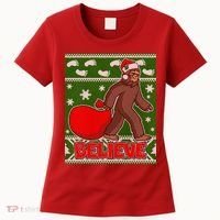 Believe In Santa Bigfoot Ugly Christmas Women's T-Shirt thumb 0