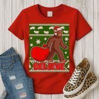 Believe In Santa Bigfoot Ugly Christmas Women's T-Shirt thumb 3