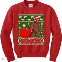 Believe In Santa Bigfoot Ugly Christmas Kids Sweatshirt thumb 0