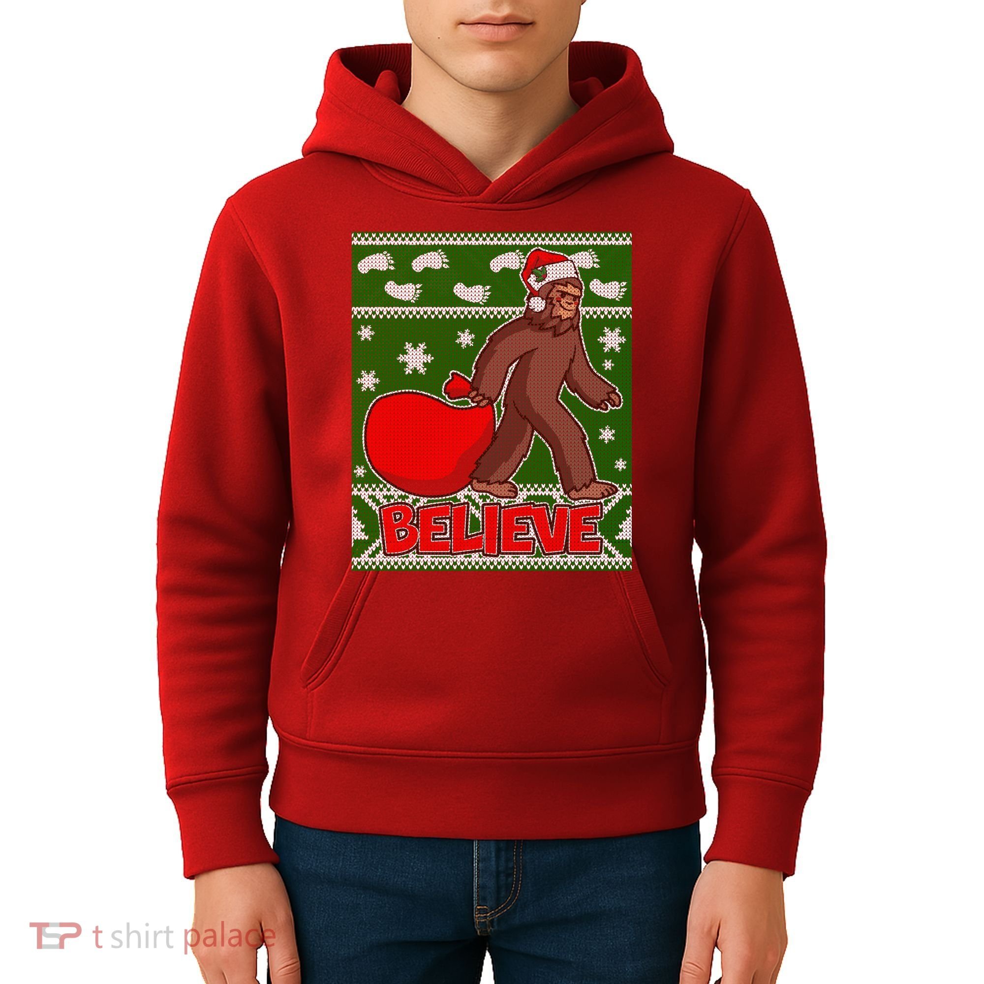 Believe In Santa Bigfoot Ugly Christmas Kids Hoodie
