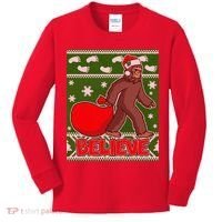 Believe In Santa Bigfoot Ugly Christmas Kids Long Sleeve Shirt thumb 0