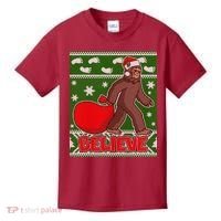 Believe In Santa Bigfoot Ugly Christmas Kids T-Shirt thumb 0