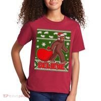Believe In Santa Bigfoot Ugly Christmas Kids T-Shirt thumb 2