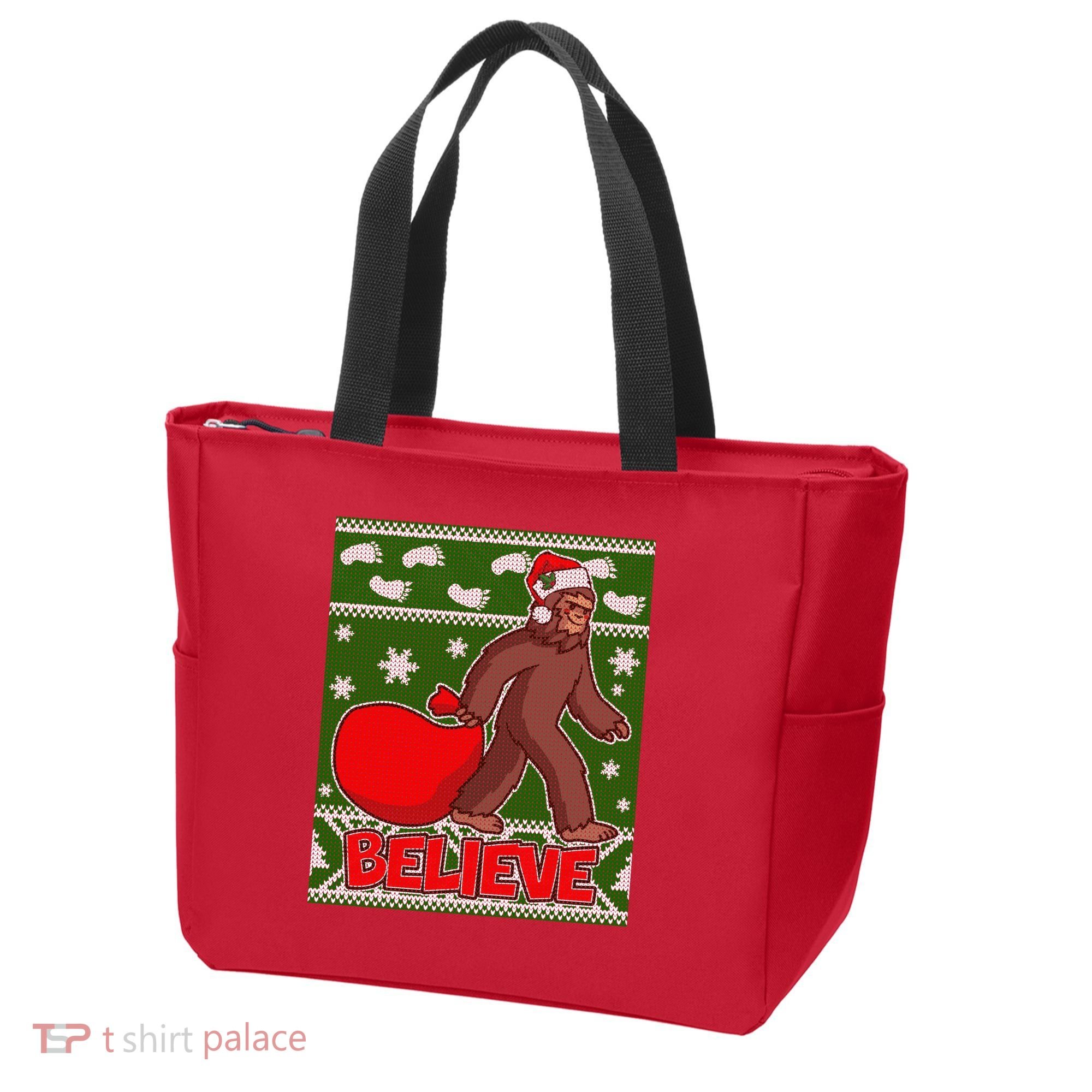 Believe In Santa Bigfoot Ugly Christmas Tote Bag