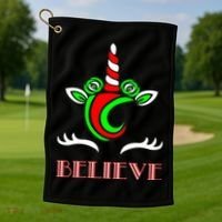 Believe Unicorn Christmas Golf Towel thumb 1