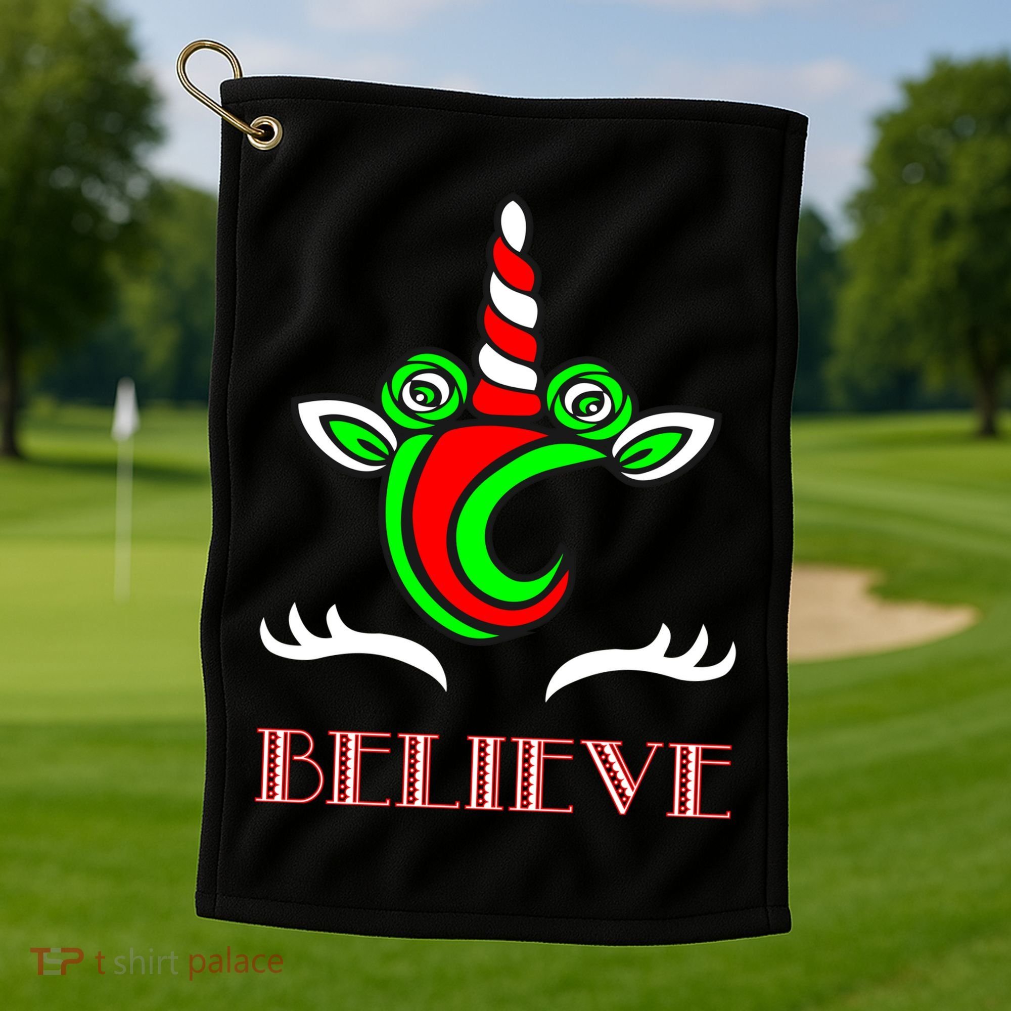 Believe Unicorn Christmas Golf Towel
