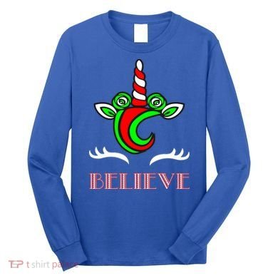 Believe Unicorn Christmas Long Sleeve Shirt