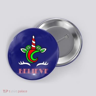 Believe Unicorn Christmas Button