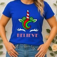 Believe Unicorn Christmas Women's T-Shirt thumb 2