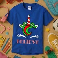 Believe Unicorn Christmas Kids T-Shirt thumb 3