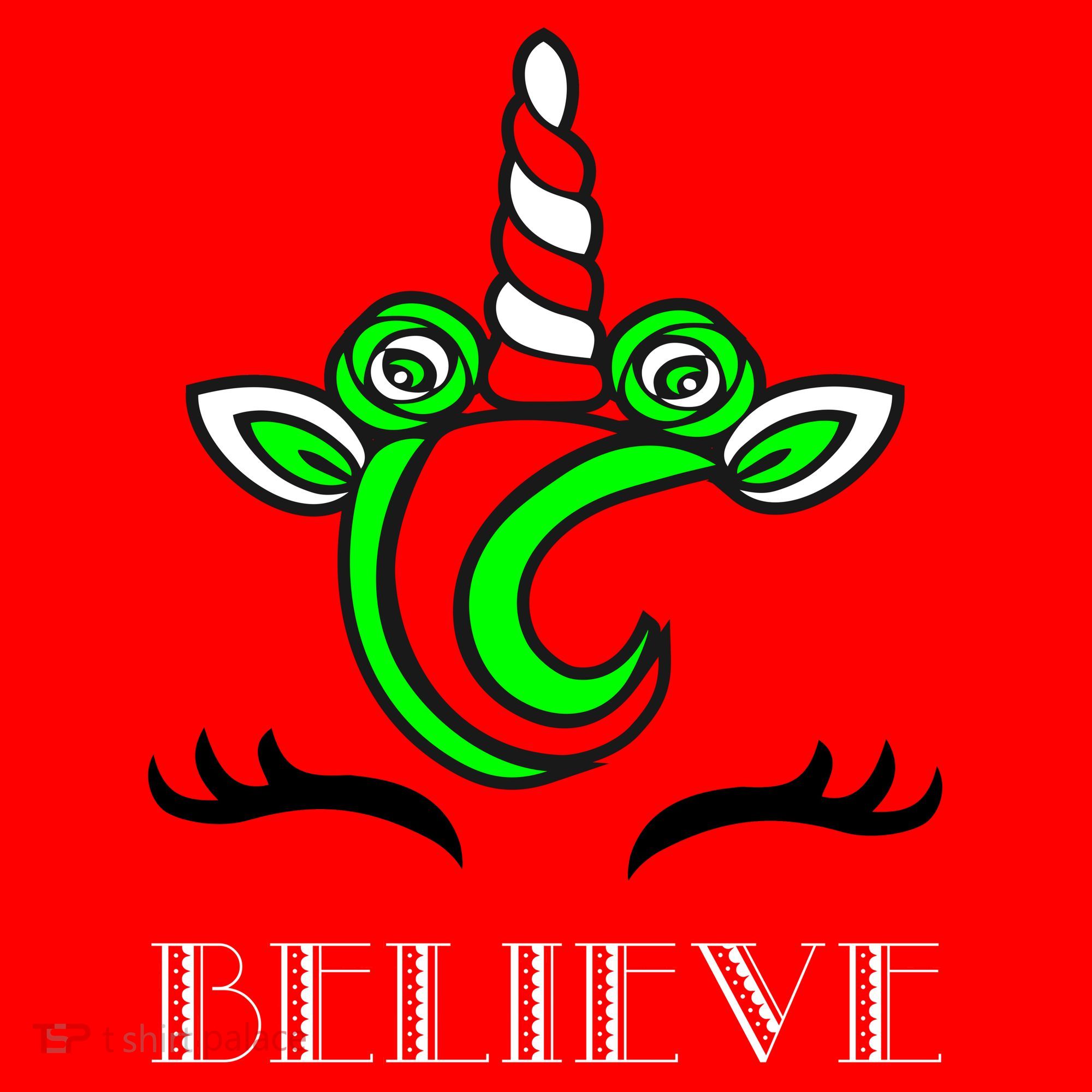 Believe Unicorn Christmas Santa Hat