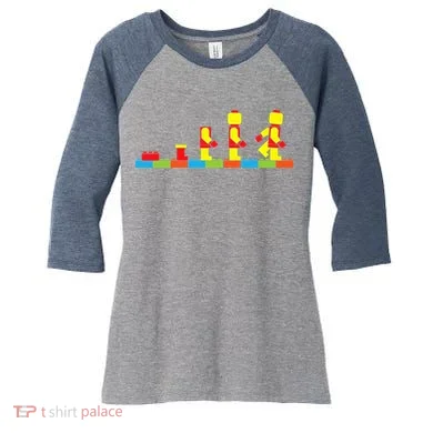 Bricks Evolution Master Builder Building Blocks Women's Tri-Blend 3/4-Sleeve Raglan Shirt