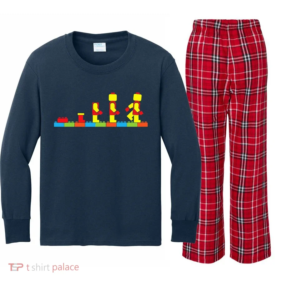 Bricks Evolution Master Builder Building Blocks Kids Long Sleeve Plaid Pajama Set