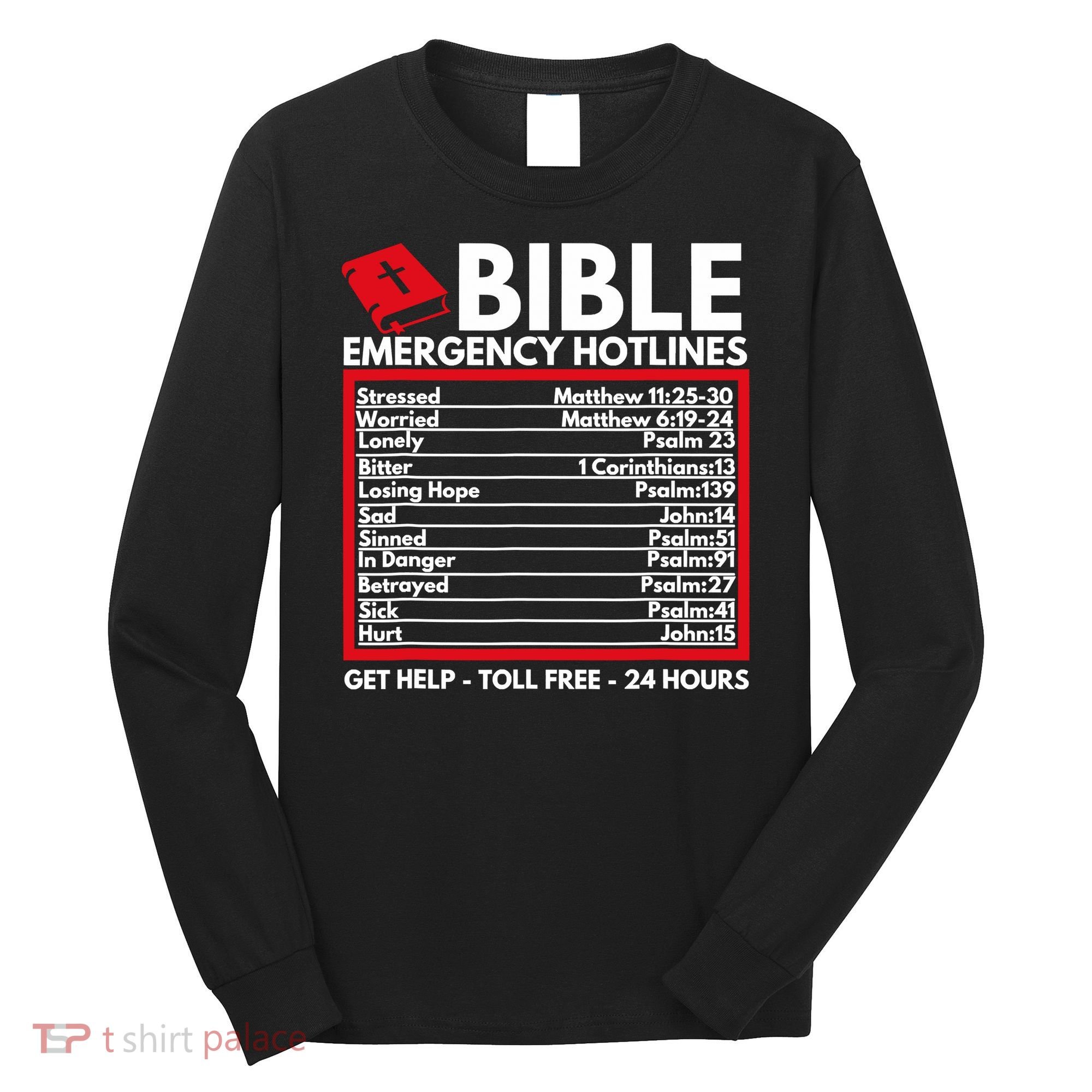 Bible Emergency Numbers Funny Christian Bible Long Sleeve Shirt