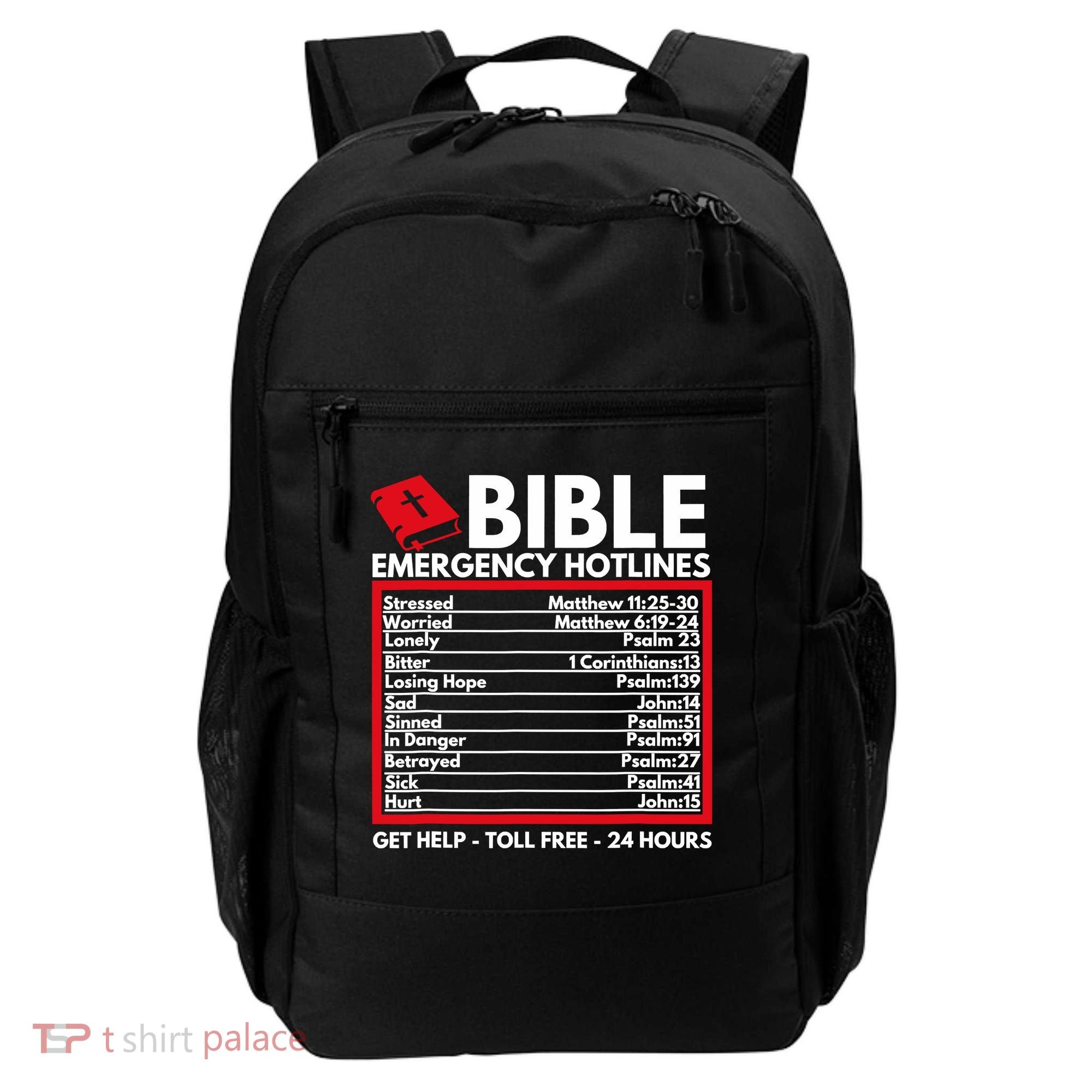 Bible Emergency Numbers Funny Christian Bible Jesus Backpack