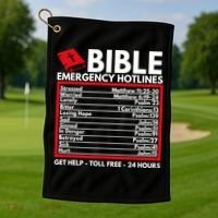 Bible Emergency Numbers Funny Christian Bible Jesus Golf Towel thumb 1